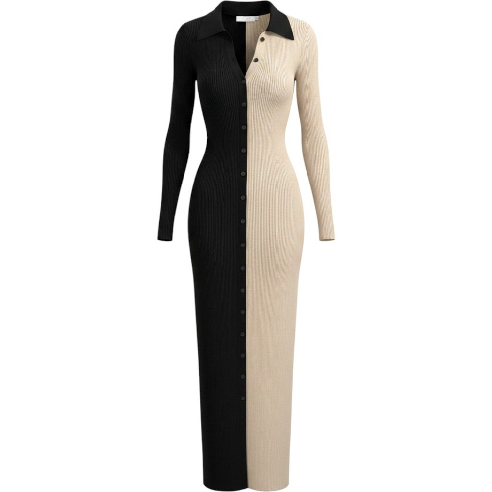 ASTR The Label Ribbed Colorblock Midi Dress Medium Button Up Minimalist Chic